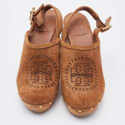 Pre Owned Tory Burch Brown Suede Brayden Slingback Clogs Size 37
