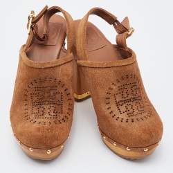Pre Owned Tory Burch Brown Suede Brayden Slingback Clogs Size 37