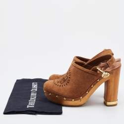 Pre Owned Tory Burch Brown Suede Brayden Slingback Clogs Size 37