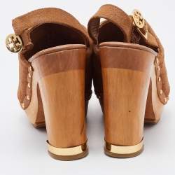 Pre Owned Tory Burch Brown Suede Brayden Slingback Clogs Size 37