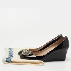 Pre Owned Tory Burch Black Patent Leather Twiggie Wedge Pumps Size 39