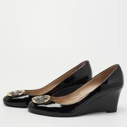 Pre Owned Tory Burch Black Patent Leather Twiggie Wedge Pumps Size 39