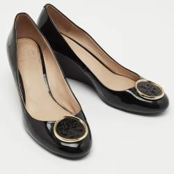 Pre Owned Tory Burch Black Patent Leather Twiggie Wedge Pumps Size 39
