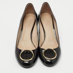 Pre Owned Tory Burch Black Patent Leather Twiggie Wedge Pumps Size 39