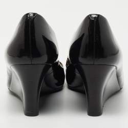 Pre Owned Tory Burch Black Patent Leather Twiggie Wedge Pumps Size 39