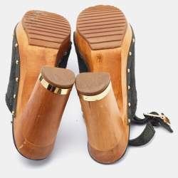 Pre Owned Tory Burch Dark Green Suede Brayden Slingback Platform Clogs Size 37.5