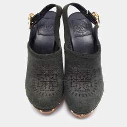 Pre Owned Tory Burch Dark Green Suede Brayden Slingback Platform Clogs Size 37.5