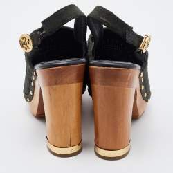 Pre Owned Tory Burch Dark Green Suede Brayden Slingback Platform Clogs Size 37.5