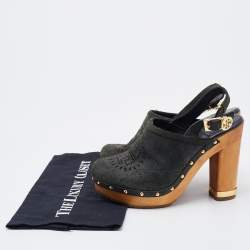 Pre Owned Tory Burch Dark Green Suede Brayden Slingback Platform Clogs Size 37.5