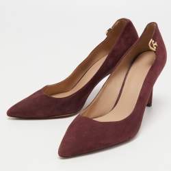 Pre Owned Tory Burch Burgundy Suede Elizabeth Pumps Size 39.5