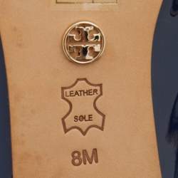 Pre Owned Tory Burch Navy Blue Patent Leather Embellished Block Heel Mules Size 38.5