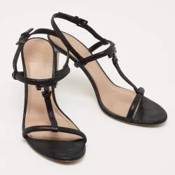 Pre Owned Tory Burch Black Suede Ankle Strap Sandals Size 38.5