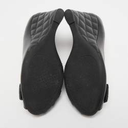 Pre Owned Tory Burch Black Leather Leila Peep Toe Wedge Pumps Size 38.5