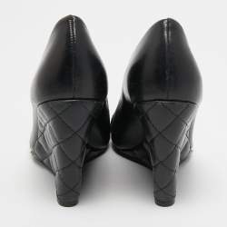 Pre Owned Tory Burch Black Leather Leila Peep Toe Wedge Pumps Size 38.5