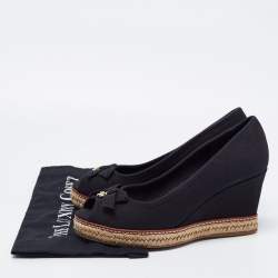 Pre Owned Tory Burch Black Canvas Jackie Wedge Espadrille Pumps Size 38.5