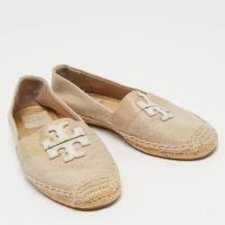Pre Owned Tory Burch Beige Canvas Weston Espadrilles Flats Size 37