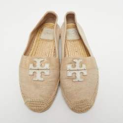 Pre Owned Tory Burch Beige Canvas Weston Espadrilles Flats Size 37