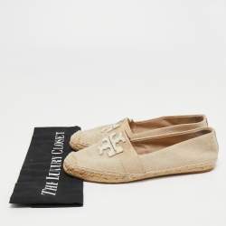 Pre Owned Tory Burch Beige Canvas Weston Espadrilles Flats Size 37