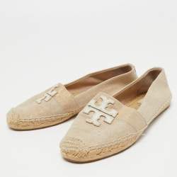 Pre Owned Tory Burch Beige Canvas Weston Espadrilles Flats Size 37