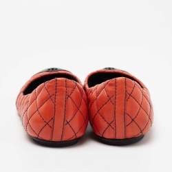 Pre Owned Tory Burch Orange/Black Quilted Leather and Patent Cap Toe Kaitlin Ballet Flats Size 39