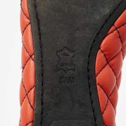 Pre Owned Tory Burch Orange/Black Quilted Leather and Patent Cap Toe Kaitlin Ballet Flats Size 39