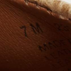 Pre Owned Tory Burch Beige Embossed Lizard Leather Julianne Peep Toe Wedge Pumps Size 37.5