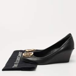 Pre Owned Tory Burch Black Leather Sally Wedge Pumps Size 38