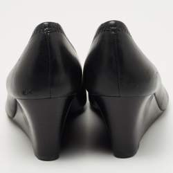 Pre Owned Tory Burch Black Leather Sally Wedge Pumps Size 38