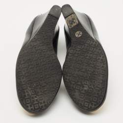 Pre Owned Tory Burch Black Leather Sally Wedge Pumps Size 38