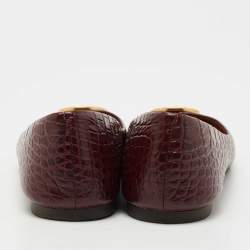 Pre Owned Tory Burch Burgundy Croc Embossed Leather Chelsea Ballet Flats Size 38.5