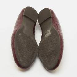 Pre Owned Tory Burch Burgundy Croc Embossed Leather Chelsea Ballet Flats Size 38.5