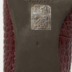Pre Owned Tory Burch Burgundy Croc Embossed Leather Chelsea Ballet Flats Size 38.5