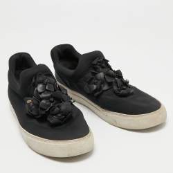 Tory Burch Black Neoprene and Leather Blossom Applique Slip On Sneakers Size 40.5