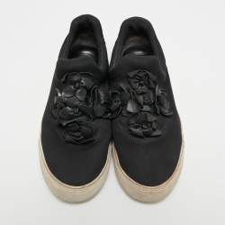 Tory Burch Black Neoprene and Leather Blossom Applique Slip On Sneakers Size 40.5