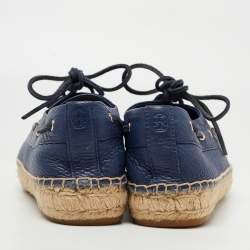 Pre Owned Tory Burch Navy Blue Leather Lace Up Espadrille Flats Size 41
