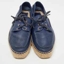 Pre Owned Tory Burch Navy Blue Leather Lace Up Espadrille Flats Size 41