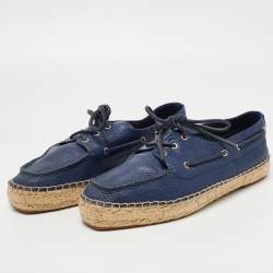 Pre Owned Tory Burch Navy Blue Leather Lace Up Espadrille Flats Size 41