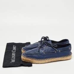 Pre Owned Tory Burch Navy Blue Leather Lace Up Espadrille Flats Size 41