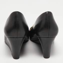 Pre Owned Tory Burch Black Leather Sally Wedge Pumps Size 38