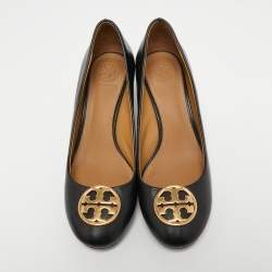 Pre Owned Tory Burch Black Leather Sally Wedge Pumps Size 38