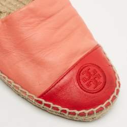 Pre Owned Tory Burch Pink/Red Leather Flat Espadrilles Size 38