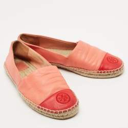 Pre Owned Tory Burch Pink/Red Leather Flat Espadrilles Size 38