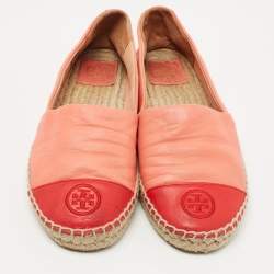 Pre Owned Tory Burch Pink/Red Leather Flat Espadrilles Size 38