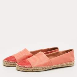 Pre Owned Tory Burch Pink/Red Leather Flat Espadrilles Size 38