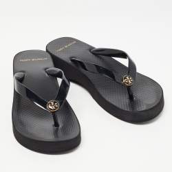 Pre Owned Tory Burch Black Rubber Thong Slides Size 37.5