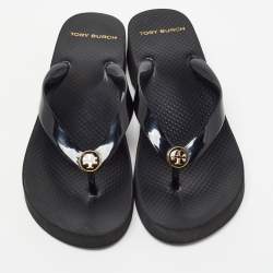 Pre Owned Tory Burch Black Rubber Thong Slides Size 37.5