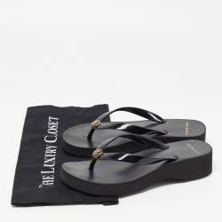 Pre Owned Tory Burch Black Rubber Thong Slides Size 37.5