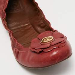 Tory Burch Red Leather Shelby Scrunch Ballet Flats Size 40