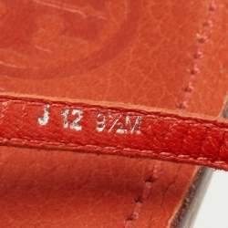 Pre Owned Tory Burch Orange Leather Flower Ankle Strap Flat Sandals Size 40