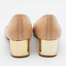 Pre Owned Tory Burch Beige Quilted Patent Leather Block Heel Pumps Size 38.5